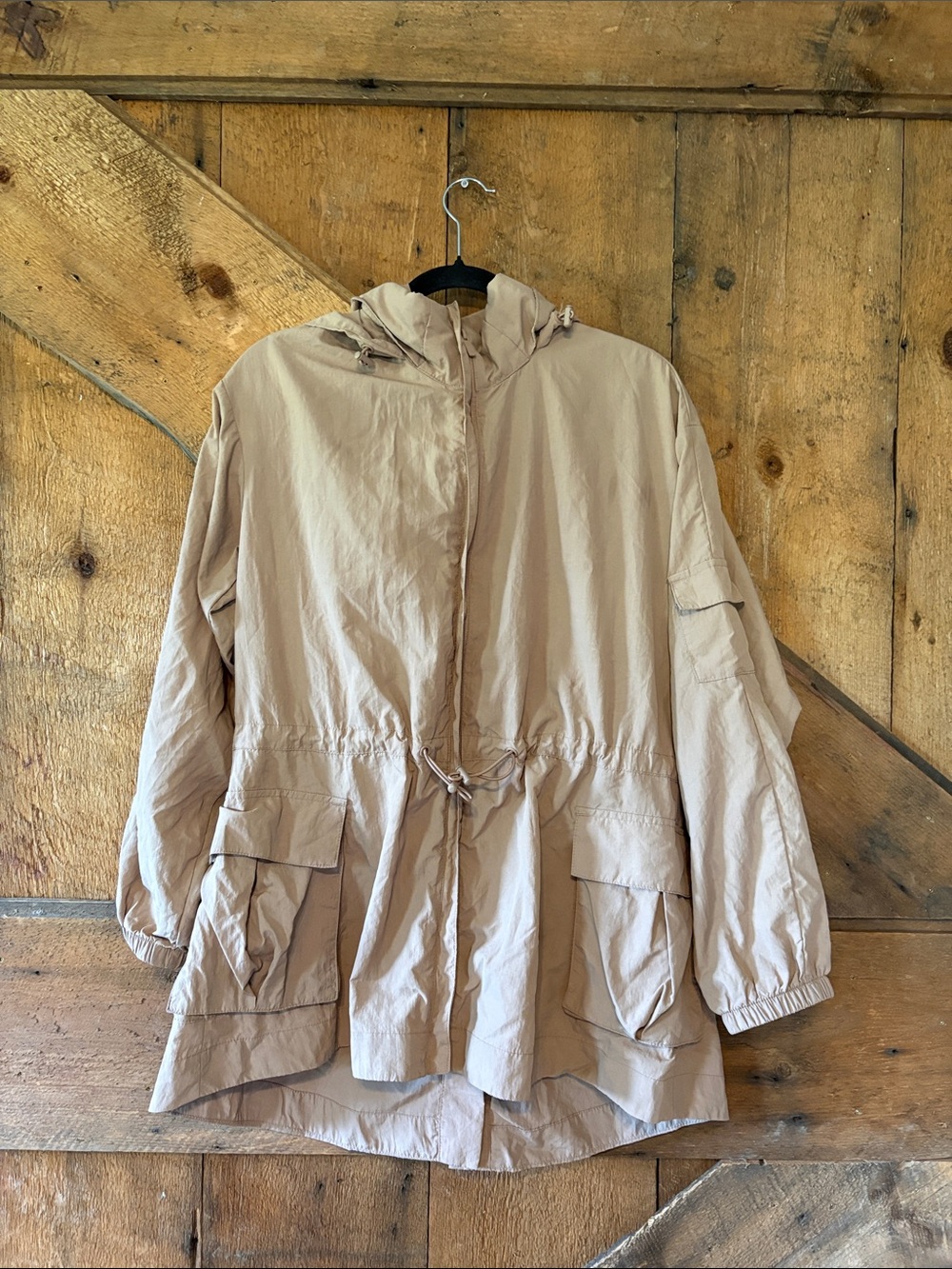 All in Motion Womens Light Beige Hooded Utility Jacket Tan XS Water Resistant